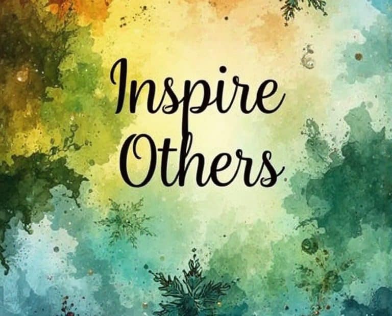 Vibrant watercolor in green, blue, yellow, and brown with snowflake motifs and “Inspire Others”—ideal inspiration for campers.