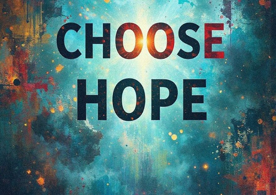 Bold "CHOOSE HOPE" text stands out on a lively blue, orange, and yellow burst—inviting hopeful adventures outdoors.